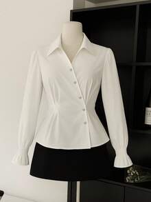 Franclia Women's Shirt With Oblique Placket Design And Cuff Decoration Fall Cloth For Women