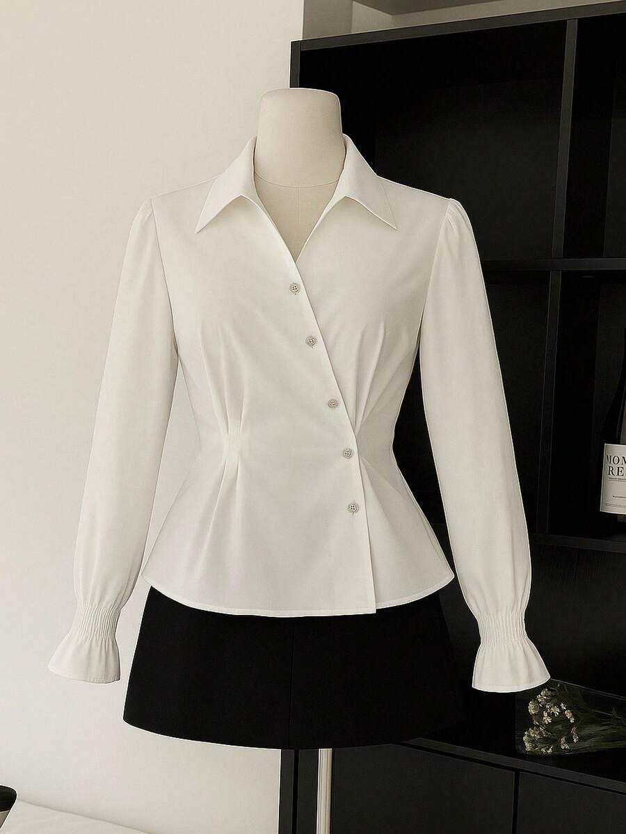 Franclia Women's Shirt With Oblique Placket Design And Cuff Decoration Fall Cloth For Women