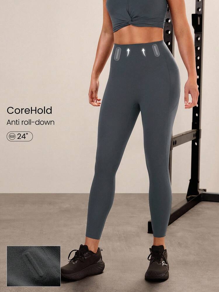 24インチ CoreHold FeatherFit™-Sculpt CoreHold 滑り止め フィット ボーニング お腹コントロール フロントシームなし レギンス サイドポケット付き ミディアムインパクト ワークアウト ジョギング ジム トレーニング
