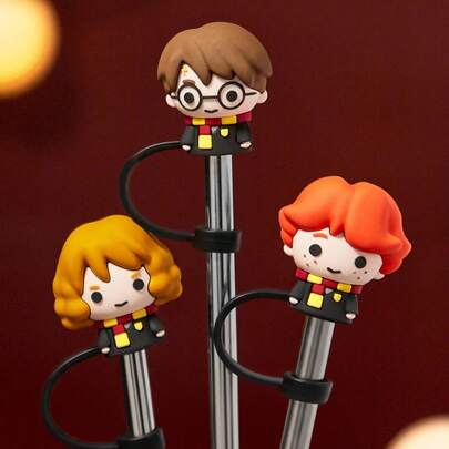 HARRY POTTER X SHEIN 1个/3个卡通图案防尘可重复使用吸管盖，适用于直径8-10毫米的吸管