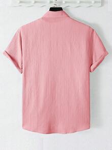 Manfinity Homme Men's Solid Color Single Button Casual/Business Short Sleeve Shirt Summer Shirts For Men - Pink - View 2