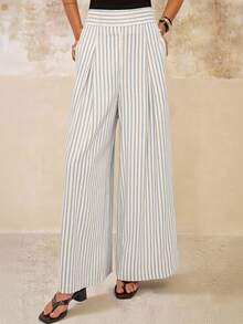 Cévolie Pantalon large casual et rayé pour femmes