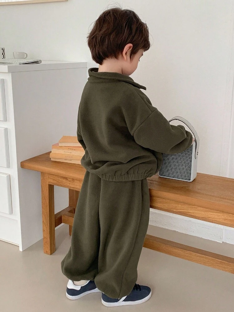Kids Boys Casual Loose Fit Jacket Set, Graphic Embroidery Design, Autumn