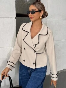 Chiquease Women's Casual Long Sleeve Short Windbreaker - Apricot - View 4