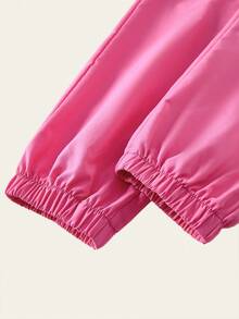 Set 2 buc. Hanorac și pantaloni cargo pentru fete preadolescente, streetwear, bluză cu mânecă lungă și pantaloni roz cu buzunar - Roz - Vizualizare 7