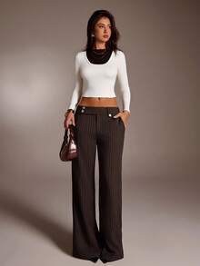 Avantive Fall/Autumn/Winter/Back To School/Country Concert/Concert/Going Out/Birthday/Halloween Costumes/Casual/Y2k/2000s/Y2k Y2k/90S/Sexy/Western Wear Women/Boho/Country/Club/Office /Cocktail/Vintage/Rave Festival/Funny/Classy/Old Money/Streetwear/Vacation/Country Concert/Work /Modest/National Day New Year Party Going Out Chic/Basic/Graduation/Polka Dot/Halloween/Low Rise Baggy Wide Leg Pants - Coffee Brown - View 7