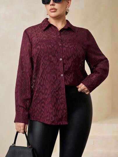 Chikora Plus Size Women's Elegant Long Sleeve Blouse, Sheer, Black, Suitable For Work And Commute, Autumn/Winter Plus Size Shirts And Blouses Blouses For Women