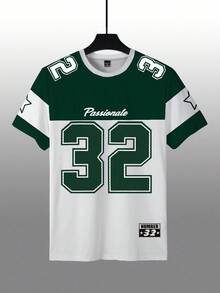 Manfinity Homme maglietta casual da uomo con grafica numerica, scollo rotondo, effetto color-block, spalle a caduta - Multicolore - Visualizzare 5