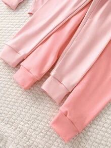 4pcs Girls Cute & Elegant Casual Comfortable Pink Solid & English Graffiti Print Crew Neck Long Sleeve Top & Pants Homewear Set - Multicolor - View 6