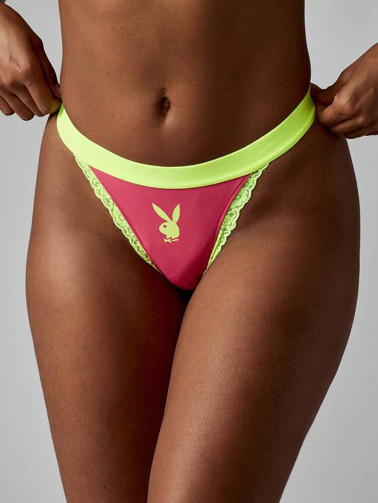 Missguided x Playboy メッシュ刺繍入りレーストリムヒップスターパンティー