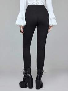 ROMWE Quần legging bó in họa tiết phong cách Gothic tối màu, thích hợp cho lễ Halloween - màu đen - Xem 3