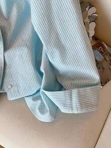 SHEIN New Striped Retro Minimalist Fashion Single-Breasted Long Sleeve Plus Size Women Shirt
