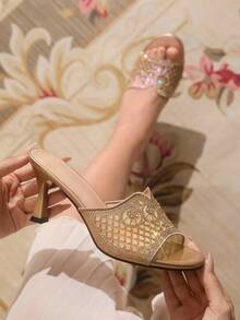 CUCCOO TILAWA 女士迷人夏季玫瑰金闪钻缀饰高跟凉鞋 - 玫瑰金 - 查看 2