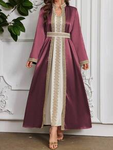 Al Najma 女士水溶性蕾丝拼布连衣裙和时尚长袍 Abaya 外套，适合休闲/节日/聚会/旅行