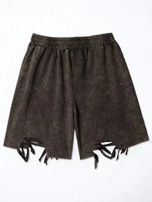 Manfinity EMRG Pantaloni scurți casual largi pentru bărbați, culoare solidă, cu talie și buzunar, stil uzat - Dusty Purple - Vizualizare 2