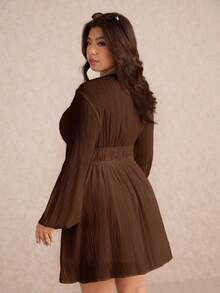 Elaquor Đầm tay đèn lồng cổ chữ V sâu gợi cảm thời trang cỡ lớn - màu nâu - Xem 3