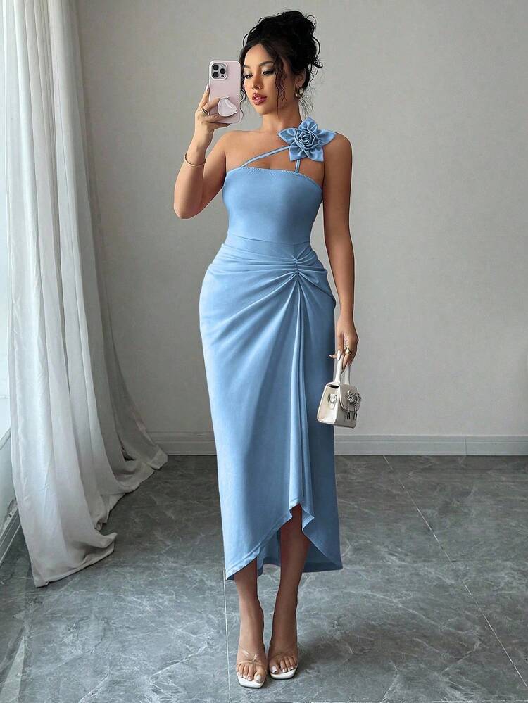 Elenzga Women's Summer New Elegant Pleated Floral Dress - Baby Blue - View 4