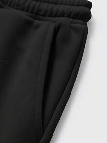 JNSQ 青少年女孩超大弹性腰带运动衫和裤子套装，趣味字母印花长款运动裤，适合秋冬日常穿着、户外活动、度假、街头服饰、派对和休闲 - 黑色 - 查看 6