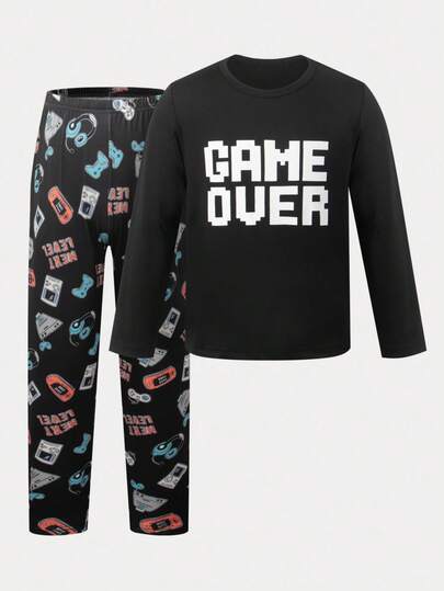 Conjunto De Pijama Impresso Com Console De Jogos Para Meninos Pré-adolescentes Com Top E Parte Inferior