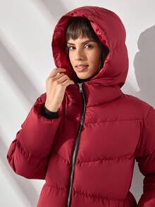 CLARA VERO Abrigo de mujer, largo, burdeos, manga larga, con cinturón - Burdeos - Ver 7