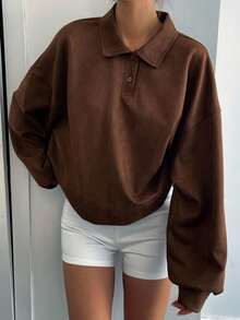 Livesso Moletom Marrom Casual e Solto Feminino, Outono/Inverno