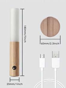 1PC Imitation Wood Grain Smart Human Body Sensor Night Light, LED Rechargeable Corridor Wall Lamp, Motion Sensor Light, USB Powered, Suitable For Bathroom, Toilet, And Corridors - warm light - View 2