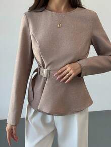 Aloruh Women's Fashionable & Elegant Button-Up Round Neck Long Sleeve Shirt