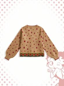 Betty Boop | ROMWE Y2K 卡通人物图案、心形和星星印花女式开衫 - 黃色 - 查看 2