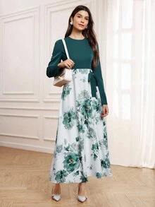 Váy chắp vá khối màu Miaspire dành cho nữ, Đầm dài in hoa thanh lịch cho mùa thu - Nhiều màu - Xem 5
