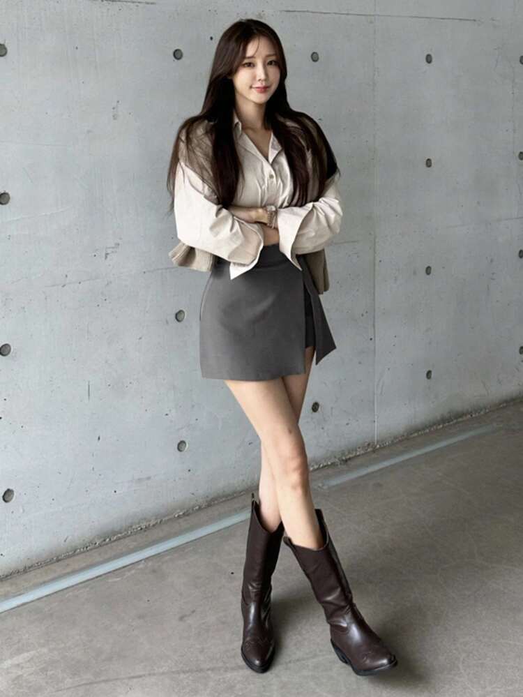 Women's Solid Color Side Slit Shorts, All Season