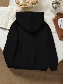 SHEIN Áo nỉ nữ tuổi teen in chữ và họa tiết, kiểu dáng thoải mái, tối giản, thích hợp cho mùa thu/đông. - màu đen - Xem 2