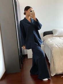 DAZY 简约纯色长袖和长裤宽松睡衣套装，秋季服装