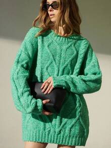 Aveloria Modichic New Fuzzy Knit Oversized Loose Pullover Sweater, Soft & Versatile - Green - View 4