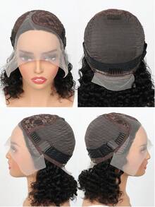 Tóc giả bob xoăn sóng sâu 150% mật độ được nhổ sẵn bên hông ren phía trước tóc thật nguyên chất Brazil dành cho phụ nữ da đen - Natural Black - Xem 6