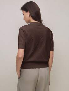 BizChic 驼色 Polo 领菱形针织毛衣，时尚优雅的商务休闲办公装，百搭浪漫风格，适合正式场合、派对、婚礼、音乐会、早午餐、机场、国庆节、新年、圣诞节、万圣节等各种场合。 - 咖啡棕 - 查看 4