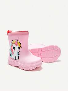 Cozy Pixies A Pair Of Girls' All-Season Unicorn Rain , Cute,  Soft Rubber  Baby Boots - Pink - View 5