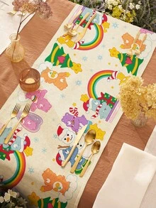 SHEIN X Care Bears 1 件加厚防滑卡通熊、雪人、彩虹图案桌旗，礼品印花，节日桌旗，适用于 90/160/183/200 厘米等多种桌子长度，圣诞节，礼品创意 - 彩色 - 查看 2