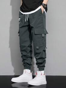 Claim Dot Men's Cartoon Printed Flap Pocket Cargo Pants, Fall - Grey - View 8