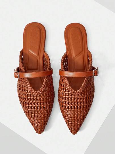 MOTF Zapatos de mujer de nueva moda francesa, con tira trenzada hueca, hebilla, punta puntiaguda y suela plana, versátiles, cómodos, de moda, ligeros, sencillos y elegantes de alta gama, elegantes y sexy zapatos planos