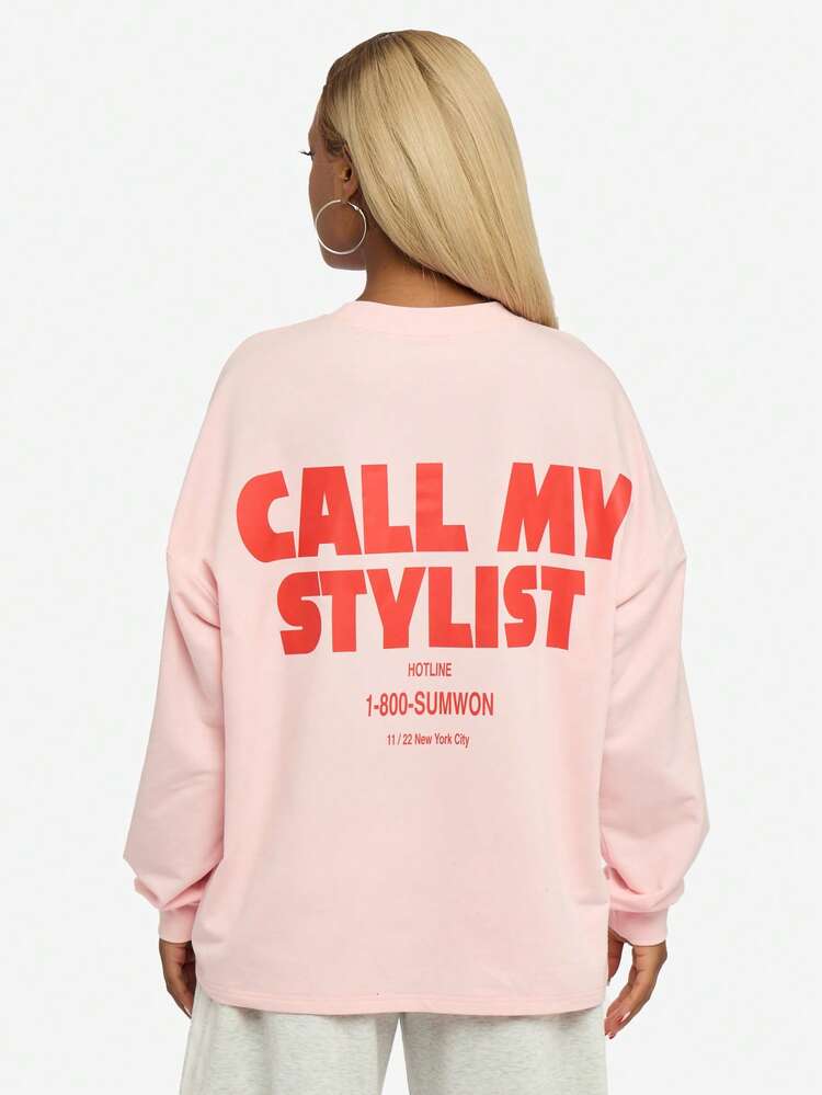 SUMWON WOMEN Long Sleeve Graphic Tee With Text Print