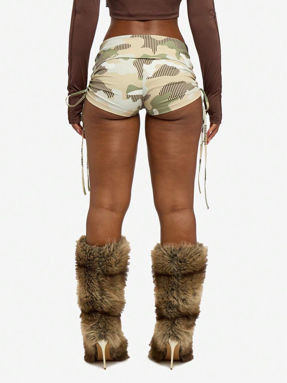 SUMWON WOMEN Ruched Booty Shorts With Side Drawstrings