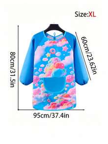 SHEIN 1pc Waterproof & Stain-Resistant Long Sleeve Art Smock Apron Unisex Reversible Painting Smock For Kids & Adults With Unique Abstract Print Full Arm Protection For Acrylics, Clay, Cooking Artist, Pottery Studio, Preschool Classroom Essential Splatter-Proof Wearable Canvas (S-XL, Wipe Clean, Random Design) - Caiyun - Blue Sleeve - View 7