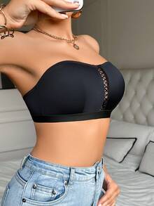 1pc Minimalist Solid Color Hollow Comfortable Bralette For Women