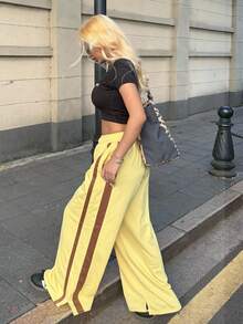 Jouncy Women's Loose Fit Yellow Casual Pants, Outdoor & Street Style