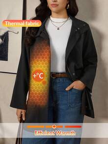 Zelara Abrigo con capucha de softshell negro de trabajo casual de talla grande para otoño e invierno - Negro - Ver 7