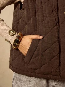 Easelle 女士梭织无袖休闲拉链夹克，咖啡色，冬季 - 咖啡棕 - 查看 3