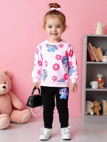 Perso Play 2pcs Girls Autumn/Winter Set, Naughty Rabbit Print Sweatshirt + Pants Fall