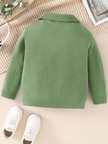 SHEIN Young Boy's Loose Fit Collared Long Sleeve Pullover Sweater Fall Winter - Green - View 4