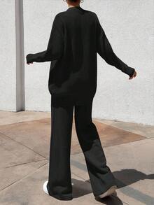 EURMUSE Women 3 Pieces Set TOP CARDİGAN AND PANTS - Black - View 3