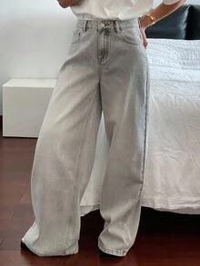 Livesso 女式夏季宽松休闲破洞牛仔裤 - 灰色 - 查看 2